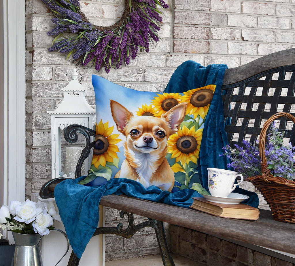 Chihuahua in Sunflowers Decorative Throw Pillow 18x18 Indoor Outdoor Accent Cushion, Fabric Cover with Insert for Sofa, Bed, Porch & Living Room