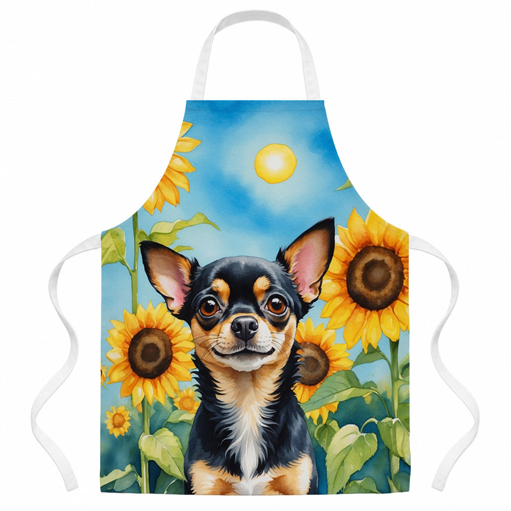Chihuahua in Sunflowers Apron Cooking Kitchen Server Baking Crafts Gardening for Adult Women Men, Unisex, Large, Multicolor
