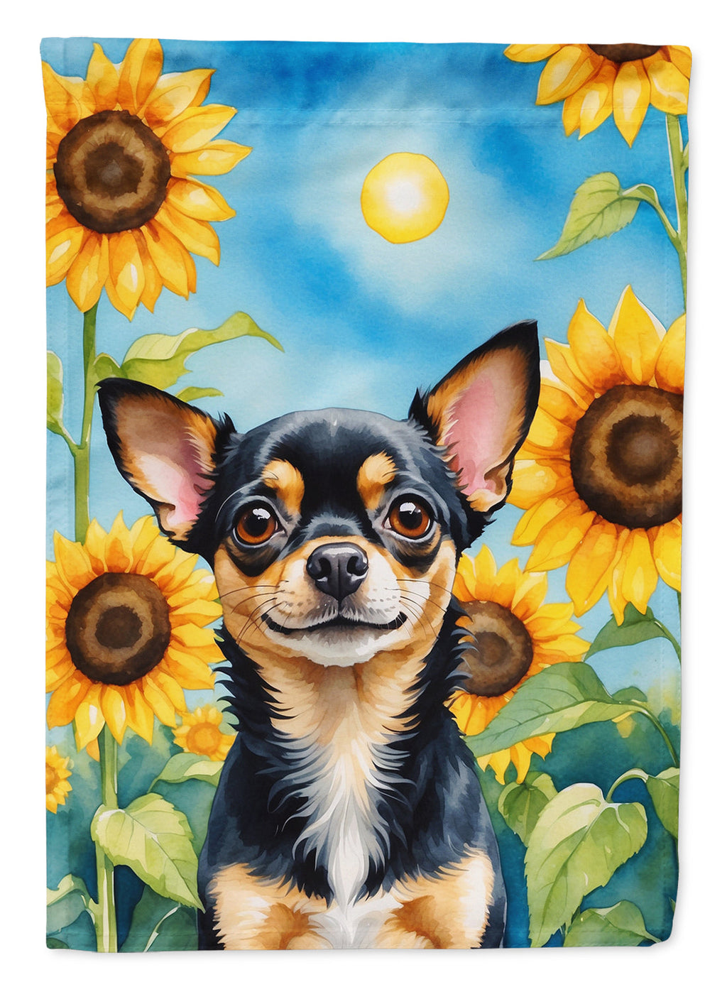 Chihuahua in Sunflowers House Flag 28x40 Porch Sleeve Pole Decorative Outside Yard Banner Artwork Wall Hanging, Polyester
