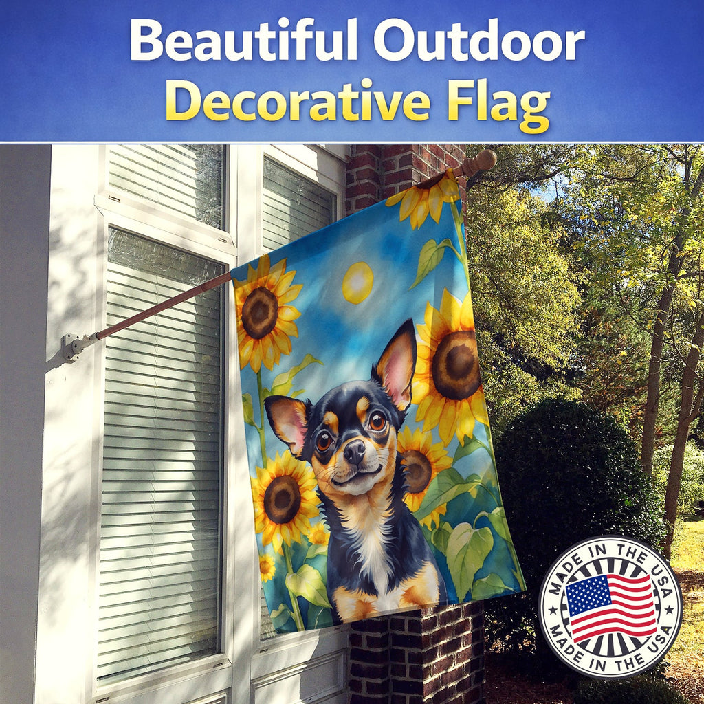 Chihuahua in Sunflowers House Flag 28x40 Porch Sleeve Pole Decorative Outside Yard Banner Artwork Wall Hanging, Polyester