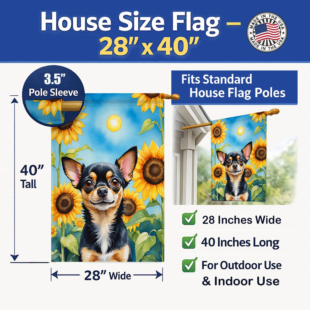 Chihuahua in Sunflowers House Flag 28x40 Porch Sleeve Pole Decorative Outside Yard Banner Artwork Wall Hanging, Polyester