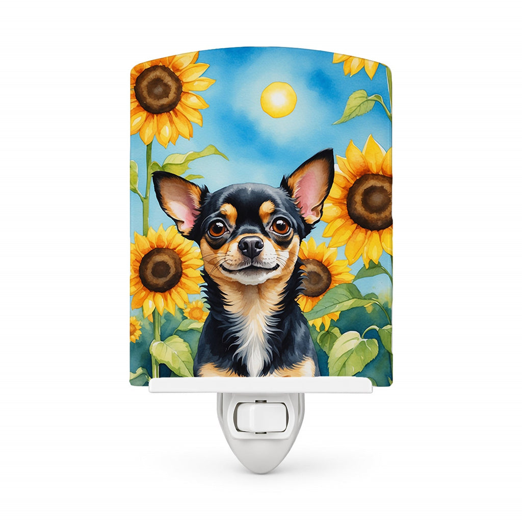 Chihuahua in Sunflowers Ceramic Night Light Compact, UL-Certified, Ideal for Bedroom, Bathroom, Nursery, Hallway, Kitchen, 6x4x3, Multicolor