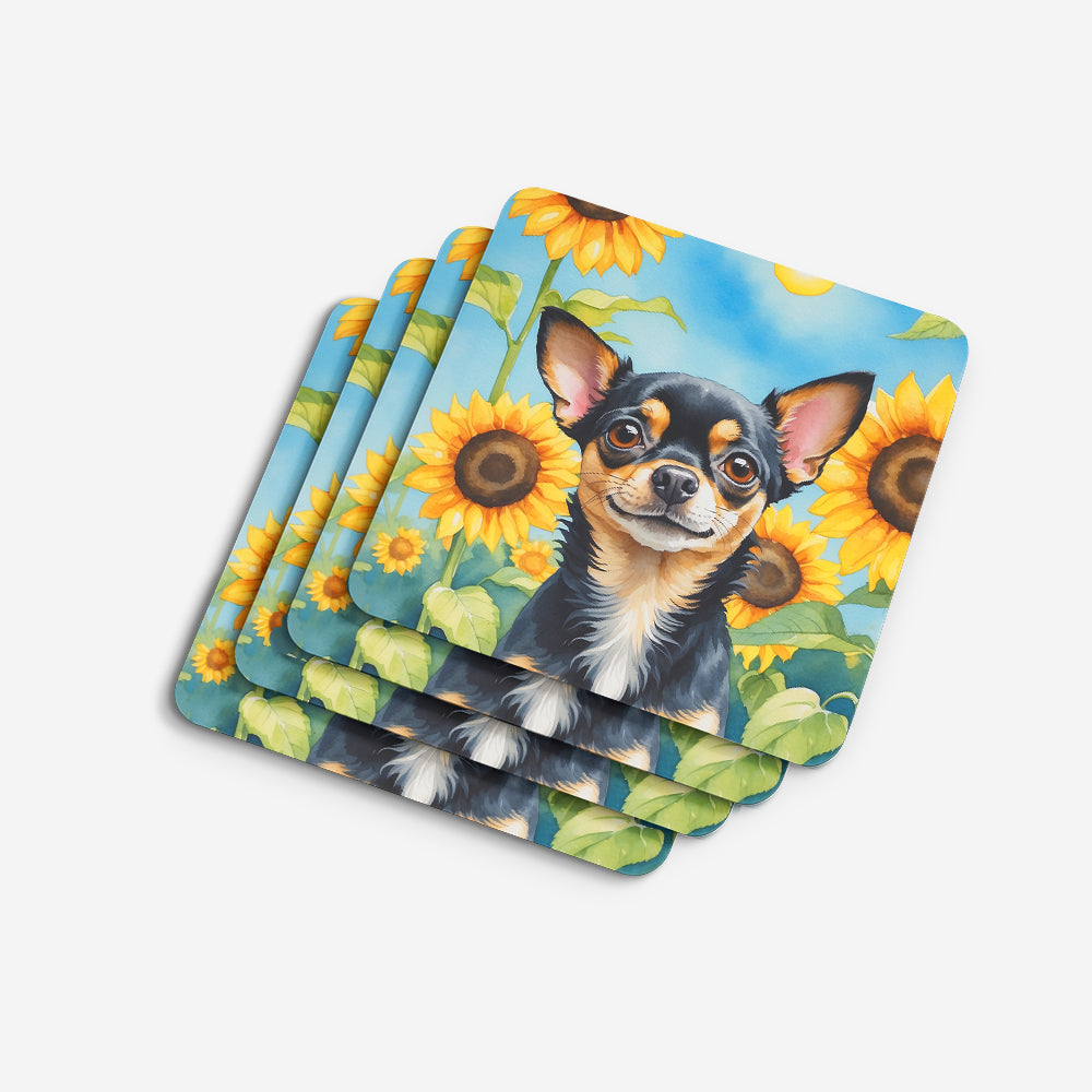 Chihuahua in Sunflowers Foam Coasters Set of 4 Cup Coasters for Indoor Outdoor, Tabletop Protection, Anti Slip, Mouse pad Material