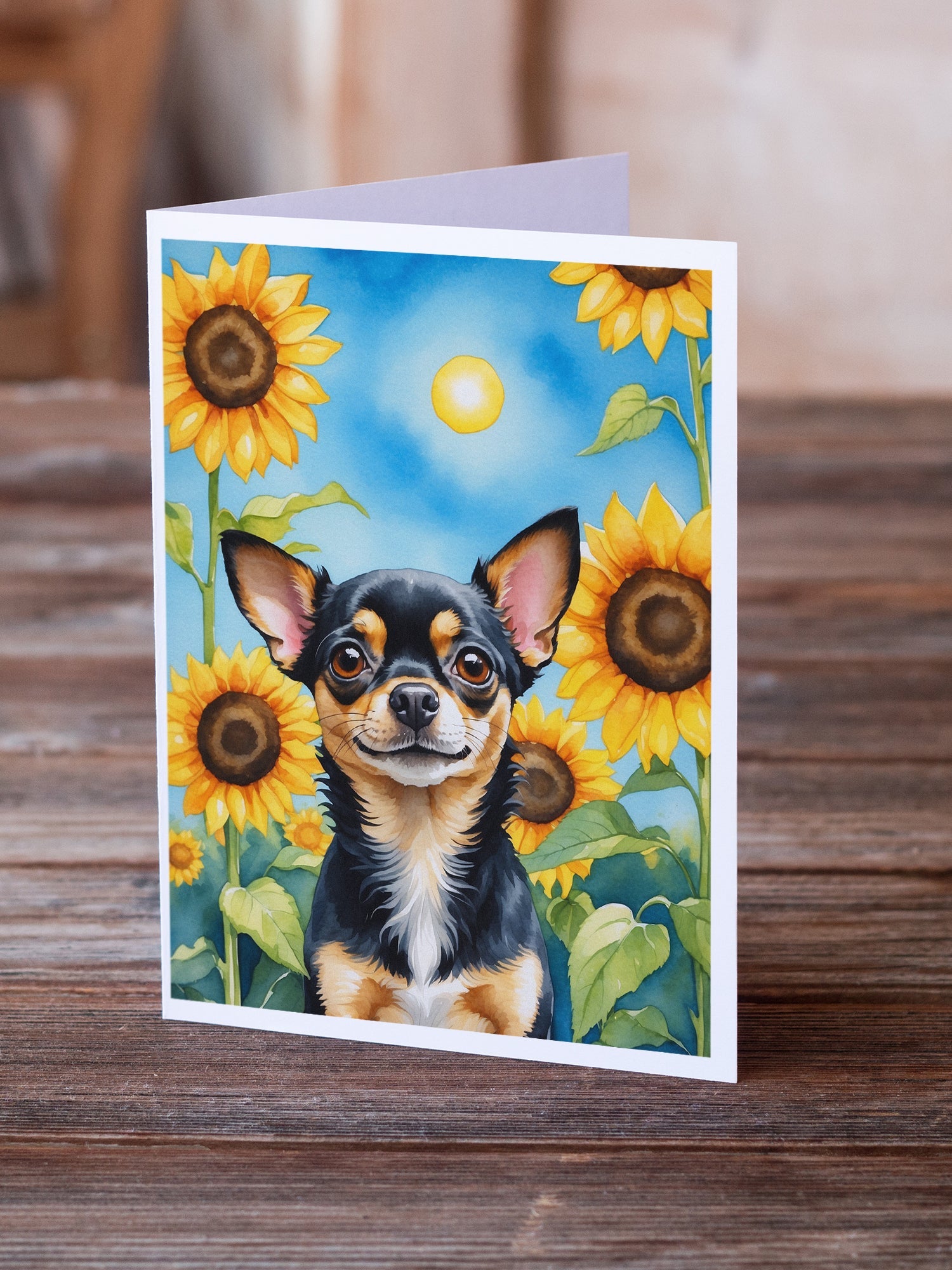 Chihuahua in Sunflowers Greeting Cards Pack of 8 Blank Cards with Envelopes Whimsical A7 Size 5x7