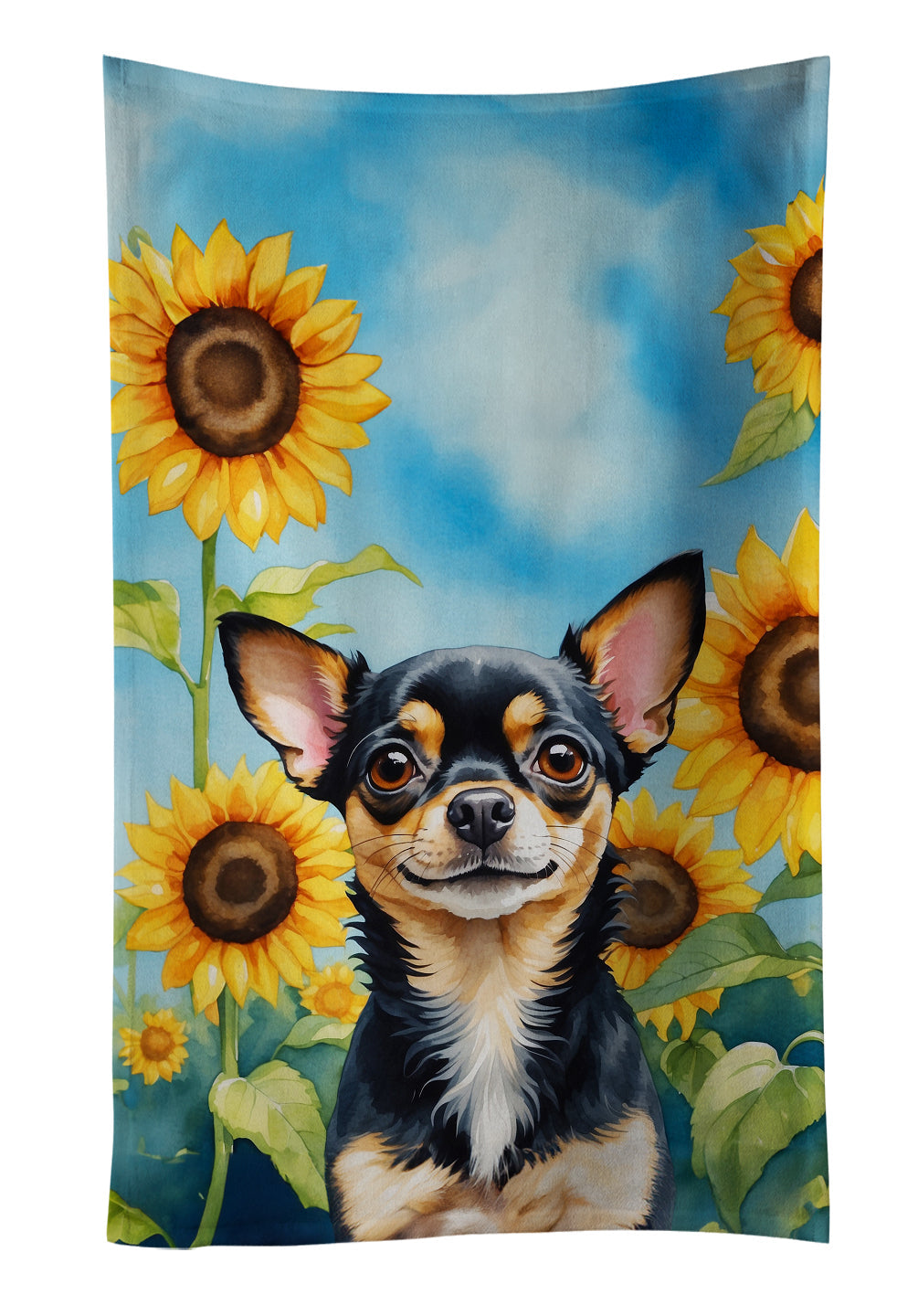Chihuahua in Sunflowers Kitchen Towel Velour Plush Front and Cotton Loop Back Machine Washable