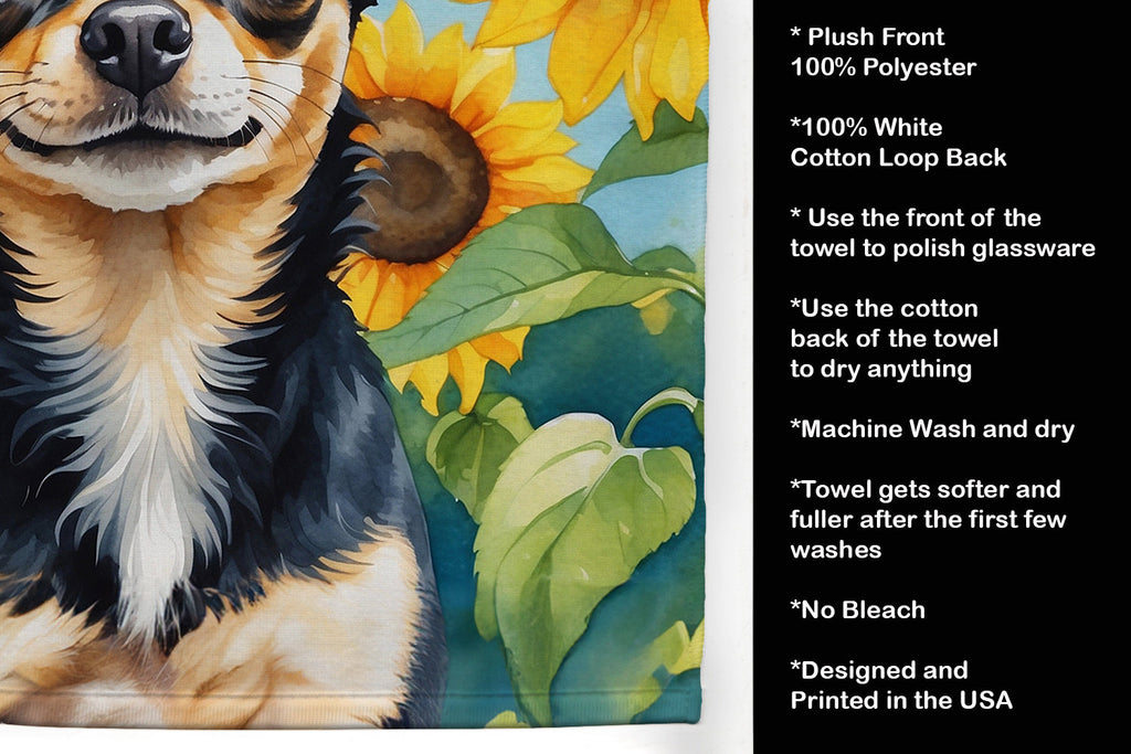 Chihuahua in Sunflowers Kitchen Towel Velour Plush Front and Cotton Loop Back Machine Washable