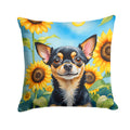 Chihuahua in Sunflowers Decorative Throw Pillow 18x18 Indoor Outdoor Accent Cushion, Fabric Cover with Insert for Sofa, Bed, Porch & Living Room