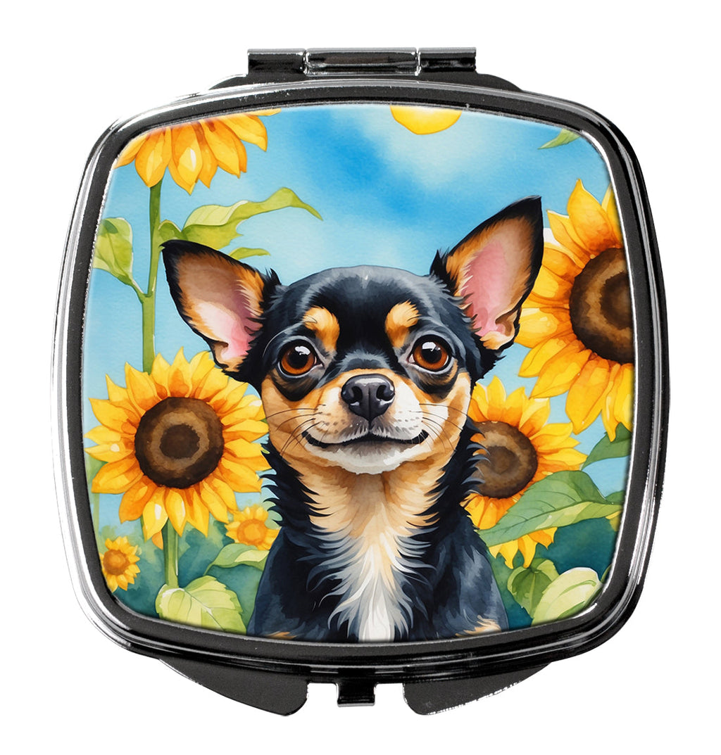 Chihuahua in Sunflowers Compact Mirror Decorative Travel Makeup Mirror for Women Girls Gifts Pocket Makeup Mirror Folding Handheld