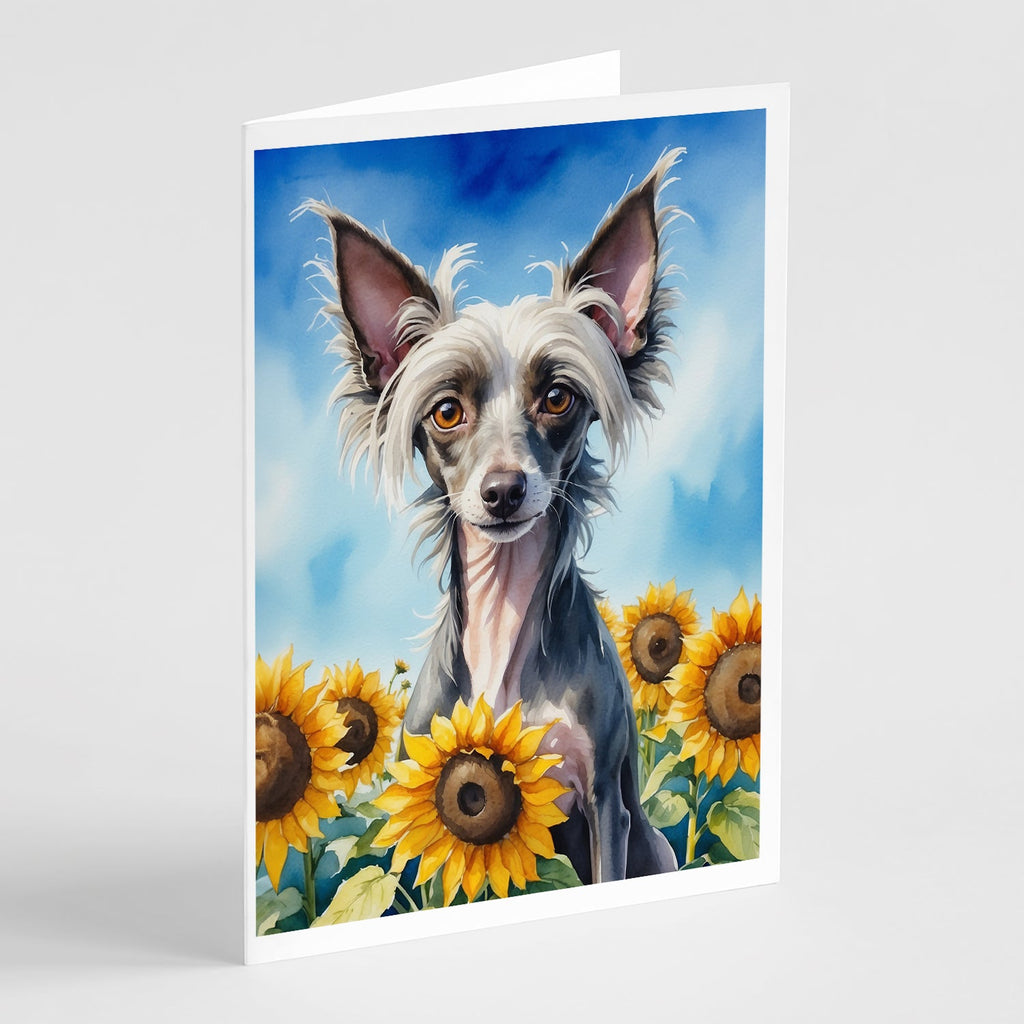 Chinese Crested in Sunflowers Greeting Cards Pack of 8 Blank Cards with Envelopes Whimsical A7 Size 5x7