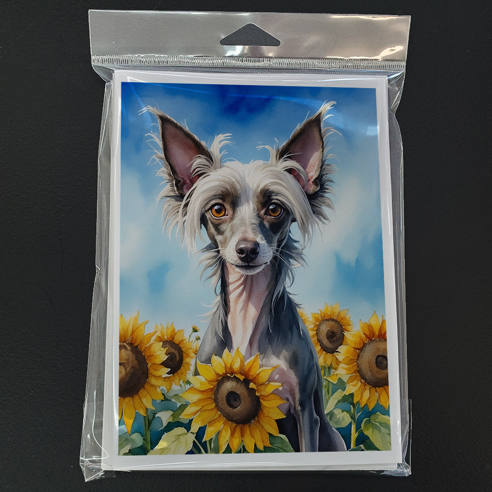 Chinese Crested in Sunflowers Greeting Cards Pack of 8 Blank Cards with Envelopes Whimsical A7 Size 5x7