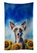 Chinese Crested in Sunflowers Kitchen Towel Velour Plush Front and Cotton Loop Back Machine Washable