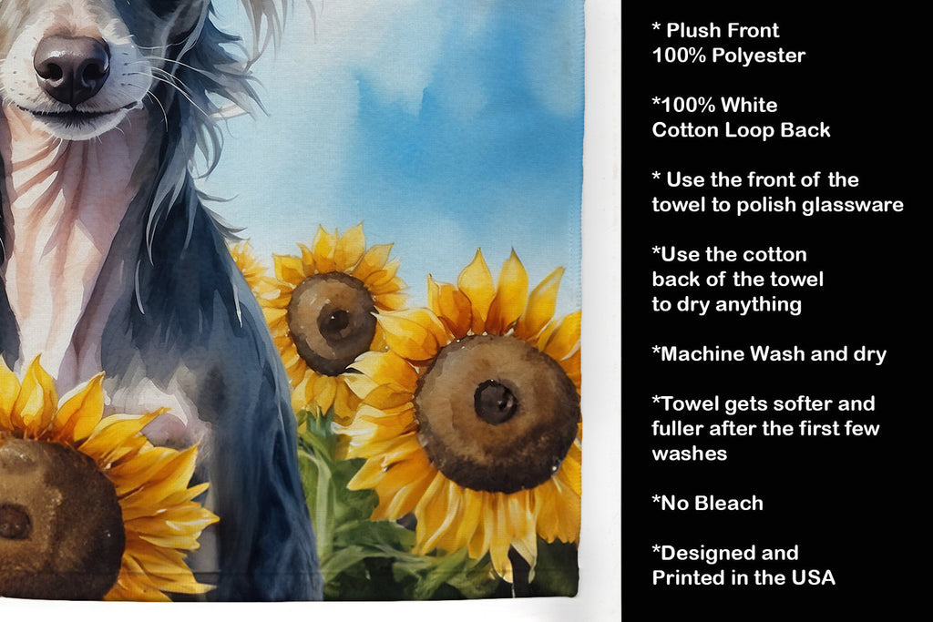 Chinese Crested in Sunflowers Kitchen Towel Velour Plush Front and Cotton Loop Back Machine Washable