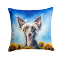 Chinese Crested in Sunflowers Decorative Throw Pillow 14x14 Indoor Outdoor Accent Cushion, Fabric Cover with Insert for Sofa, Bed, Porch & Living Room
