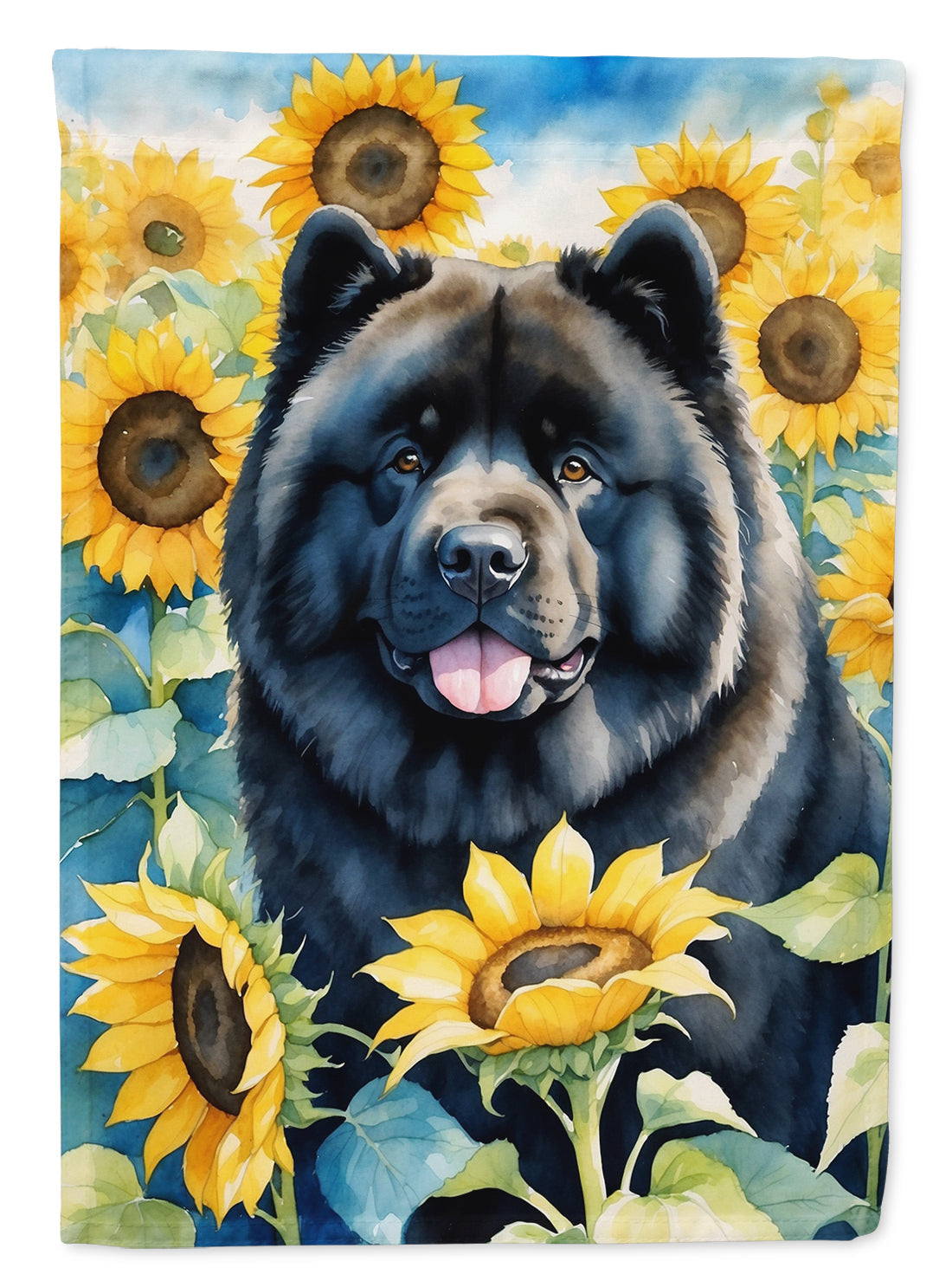 Chow Chow in Sunflowers House Flag 28x40 Porch Sleeve Pole Decorative Outside Yard Banner Artwork Wall Hanging, Polyester