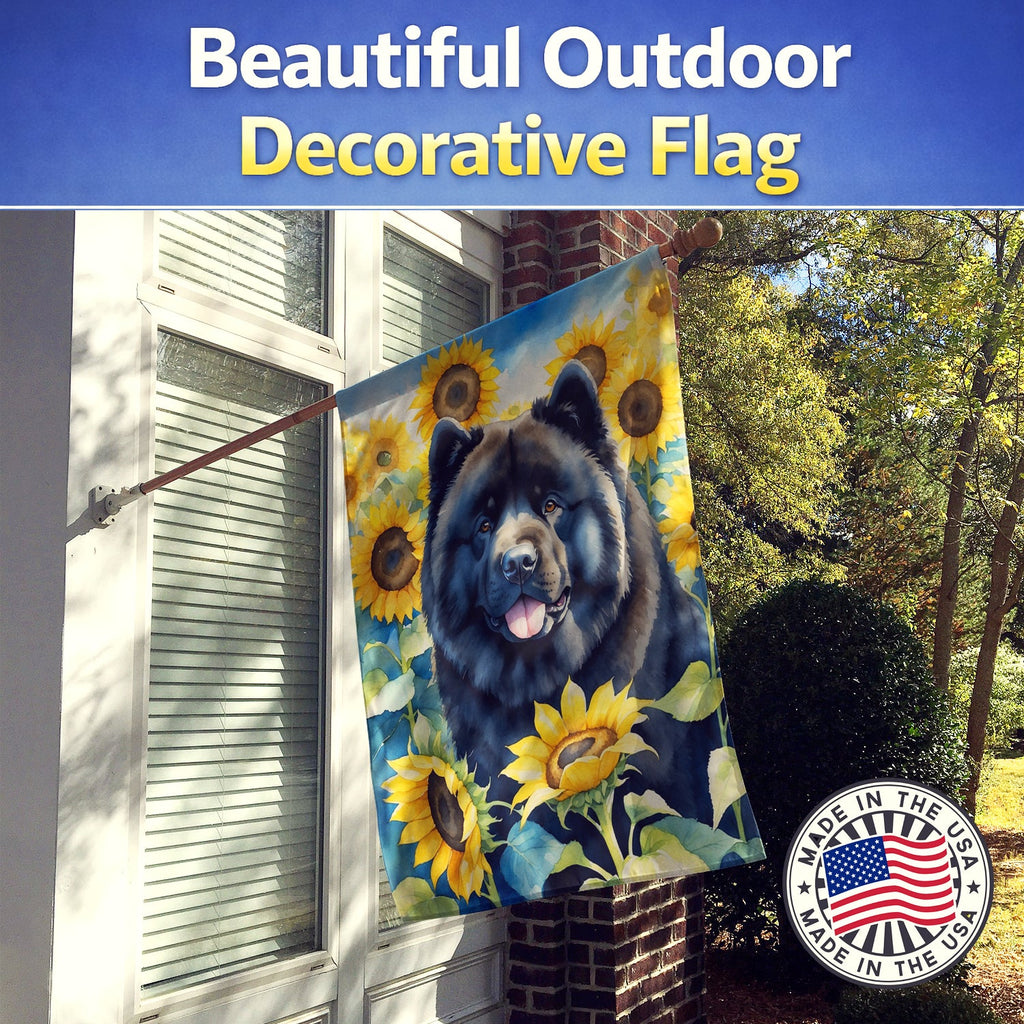 Chow Chow in Sunflowers House Flag 28x40 Porch Sleeve Pole Decorative Outside Yard Banner Artwork Wall Hanging, Polyester