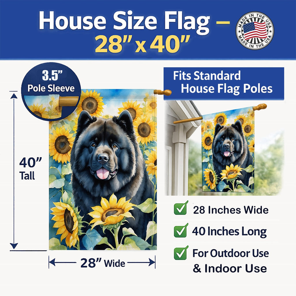 Chow Chow in Sunflowers House Flag 28x40 Porch Sleeve Pole Decorative Outside Yard Banner Artwork Wall Hanging, Polyester