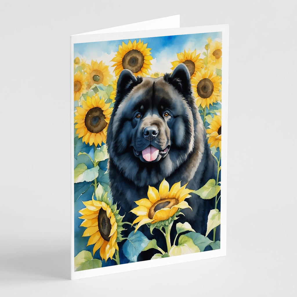 Chow Chow in Sunflowers Greeting Cards Pack of 8 Blank Cards with Envelopes Whimsical A7 Size 5x7