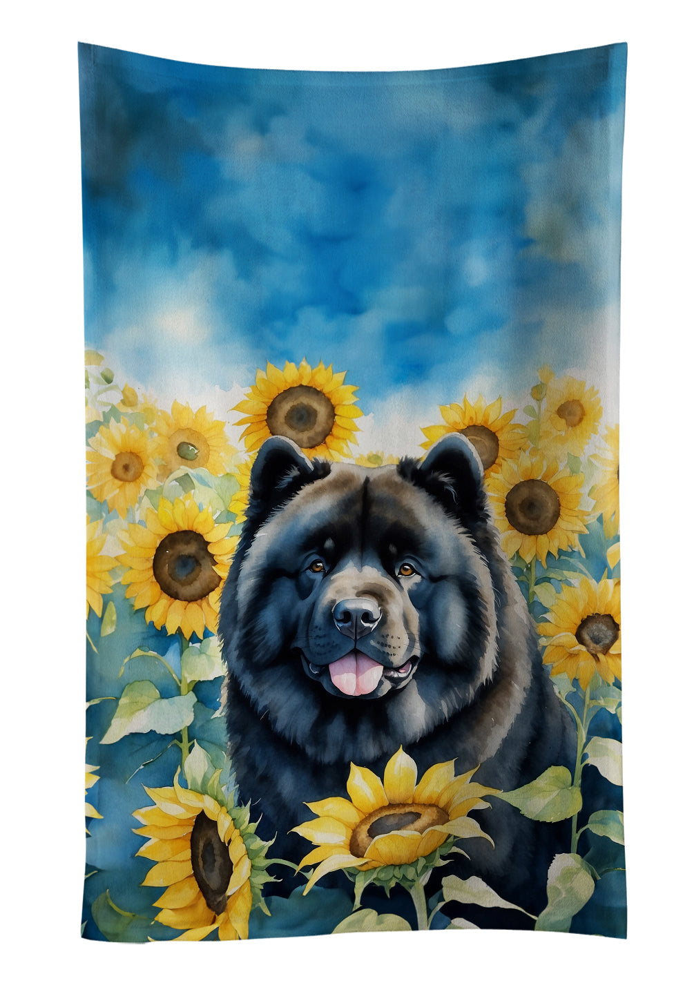 Chow Chow in Sunflowers Kitchen Towel Velour Plush Front and Cotton Loop Back Machine Washable