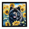 Chow Chow in Sunflowers Framed Metal Print Bathroom, Kitchen, Office, Home Decor Wall Art Ready to Hang, Square, 8X8
