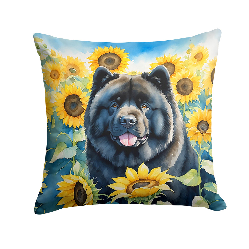 Chow Chow in Sunflowers Decorative Throw Pillow 18x18 Indoor Outdoor Accent Cushion, Fabric Cover with Insert for Sofa, Bed, Porch & Living Room