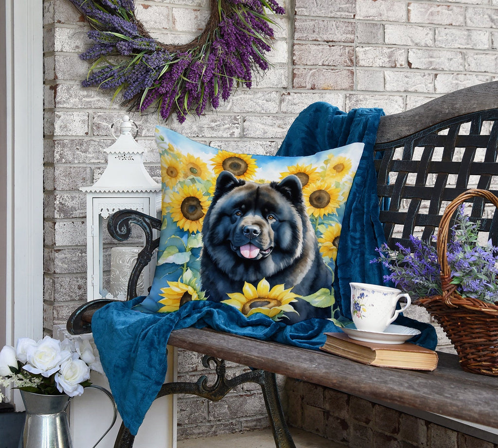 Chow Chow in Sunflowers Decorative Throw Pillow 18x18 Indoor Outdoor Accent Cushion, Fabric Cover with Insert for Sofa, Bed, Porch & Living Room