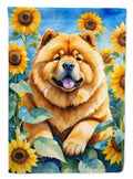 Chow Chow in Sunflowers House Flag 28x40 Porch Sleeve Pole Decorative Outside Yard Banner Artwork Wall Hanging, Polyester