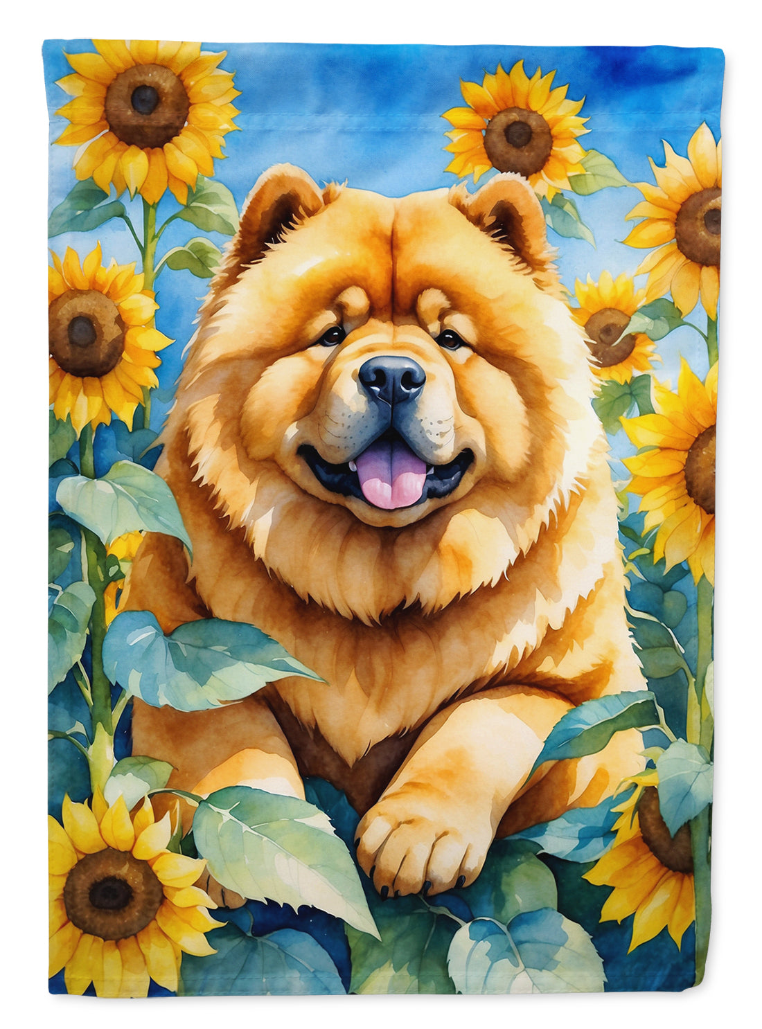 Chow Chow in Sunflowers House Flag 28x40 Porch Sleeve Pole Decorative Outside Yard Banner Artwork Wall Hanging, Polyester