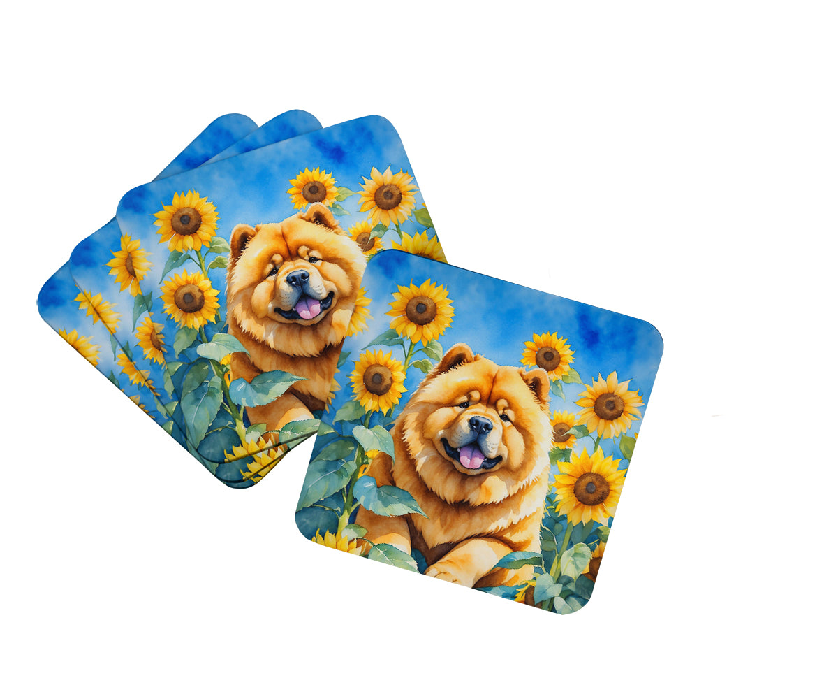 Chow Chow in Sunflowers Foam Coasters Set of 4 Cup Coasters for Indoor Outdoor, Tabletop Protection, Anti Slip, Mouse pad Material