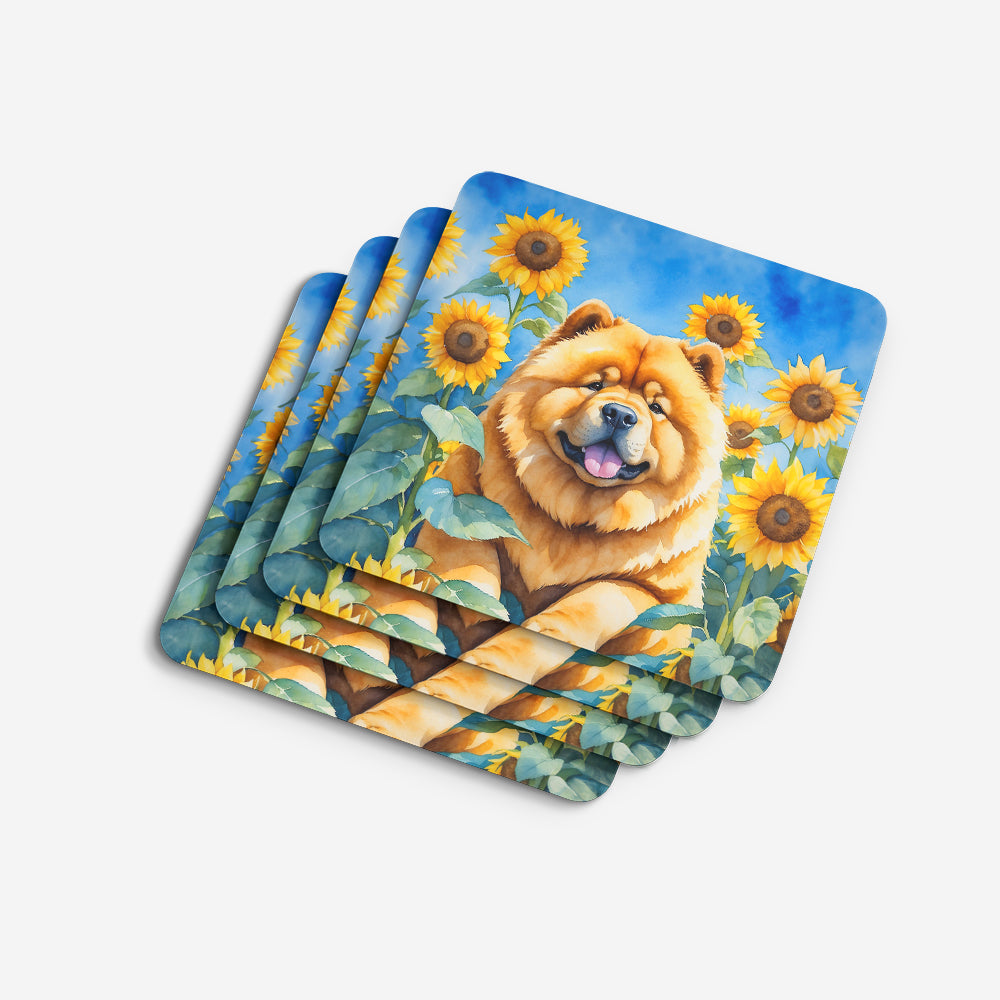 Chow Chow in Sunflowers Foam Coasters Set of 4 Cup Coasters for Indoor Outdoor, Tabletop Protection, Anti Slip, Mouse pad Material