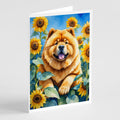 Chow Chow in Sunflowers Greeting Cards Pack of 8 Blank Cards with Envelopes Whimsical A7 Size 5x7