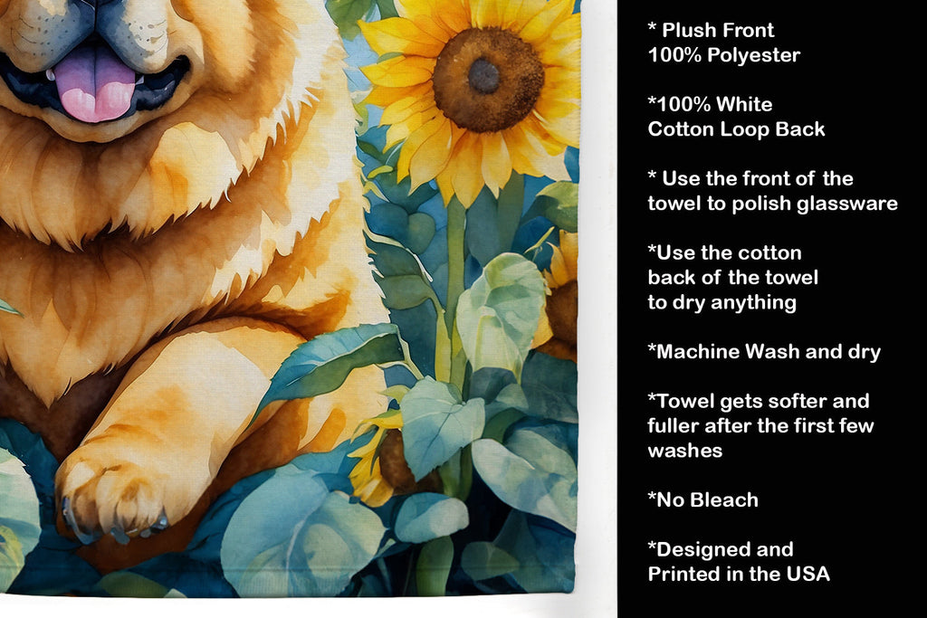Chow Chow in Sunflowers Kitchen Towel Velour Plush Front and Cotton Loop Back Machine Washable