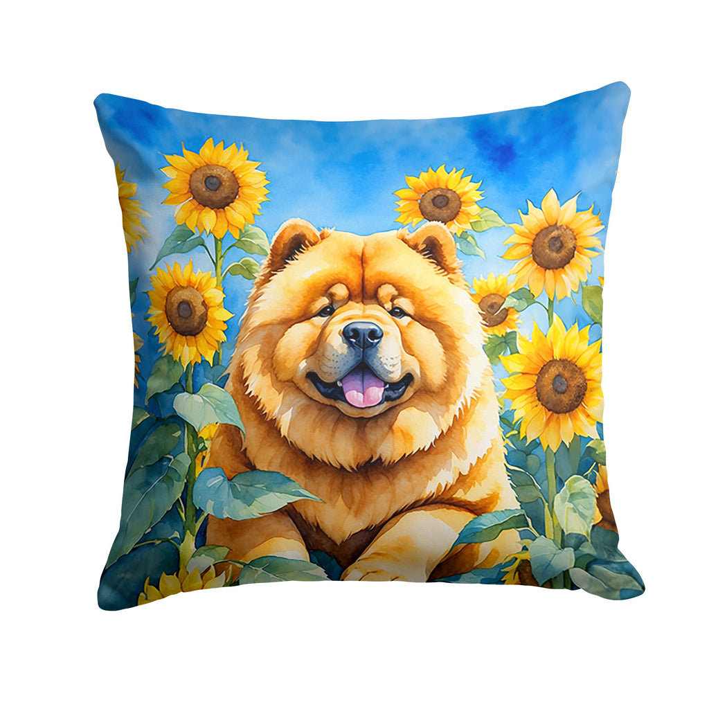 Chow Chow in Sunflowers Decorative Throw Pillow 18x18 Indoor Outdoor Accent Cushion, Fabric Cover with Insert for Sofa, Bed, Porch & Living Room