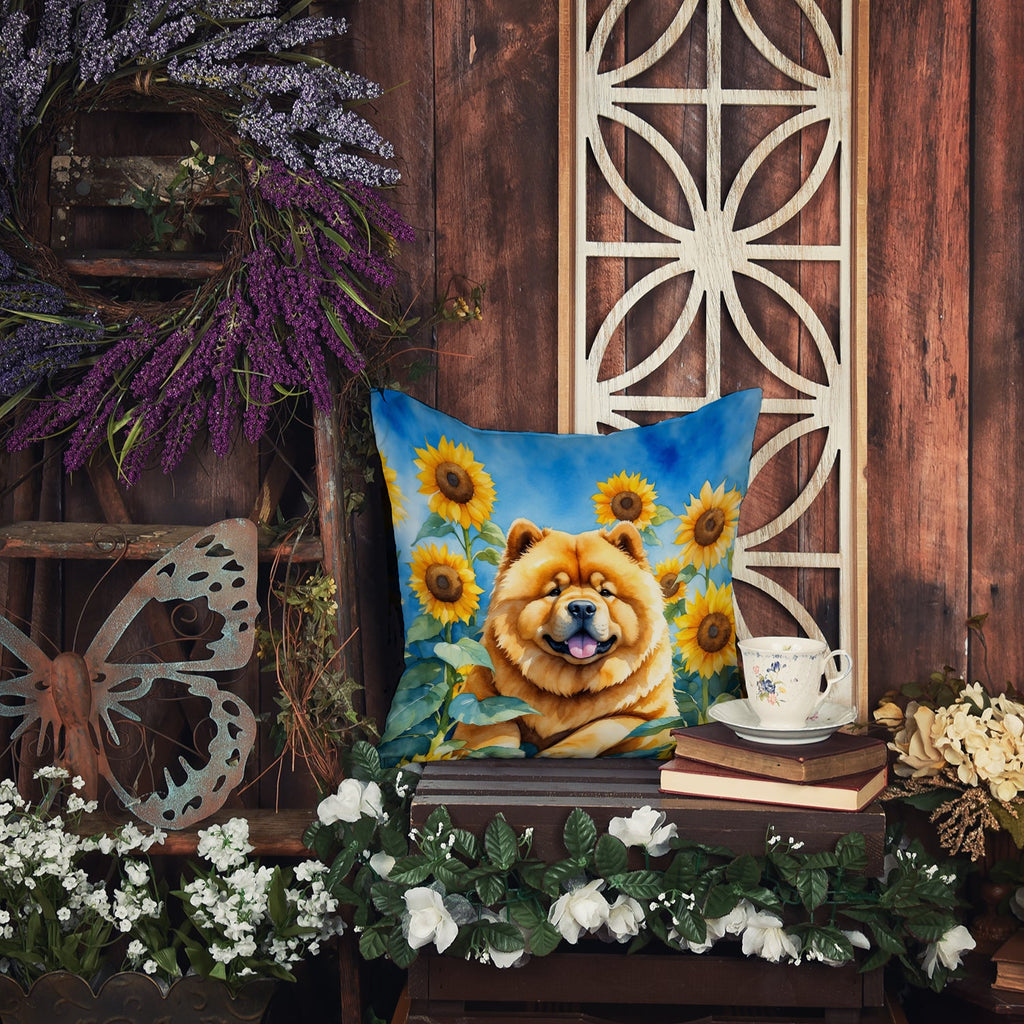 Chow Chow in Sunflowers Decorative Throw Pillow 18x18 Indoor Outdoor Accent Cushion, Fabric Cover with Insert for Sofa, Bed, Porch & Living Room