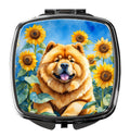 Chow Chow in Sunflowers Compact Mirror Decorative Travel Makeup Mirror for Women Girls Gifts Pocket Makeup Mirror Folding Handheld