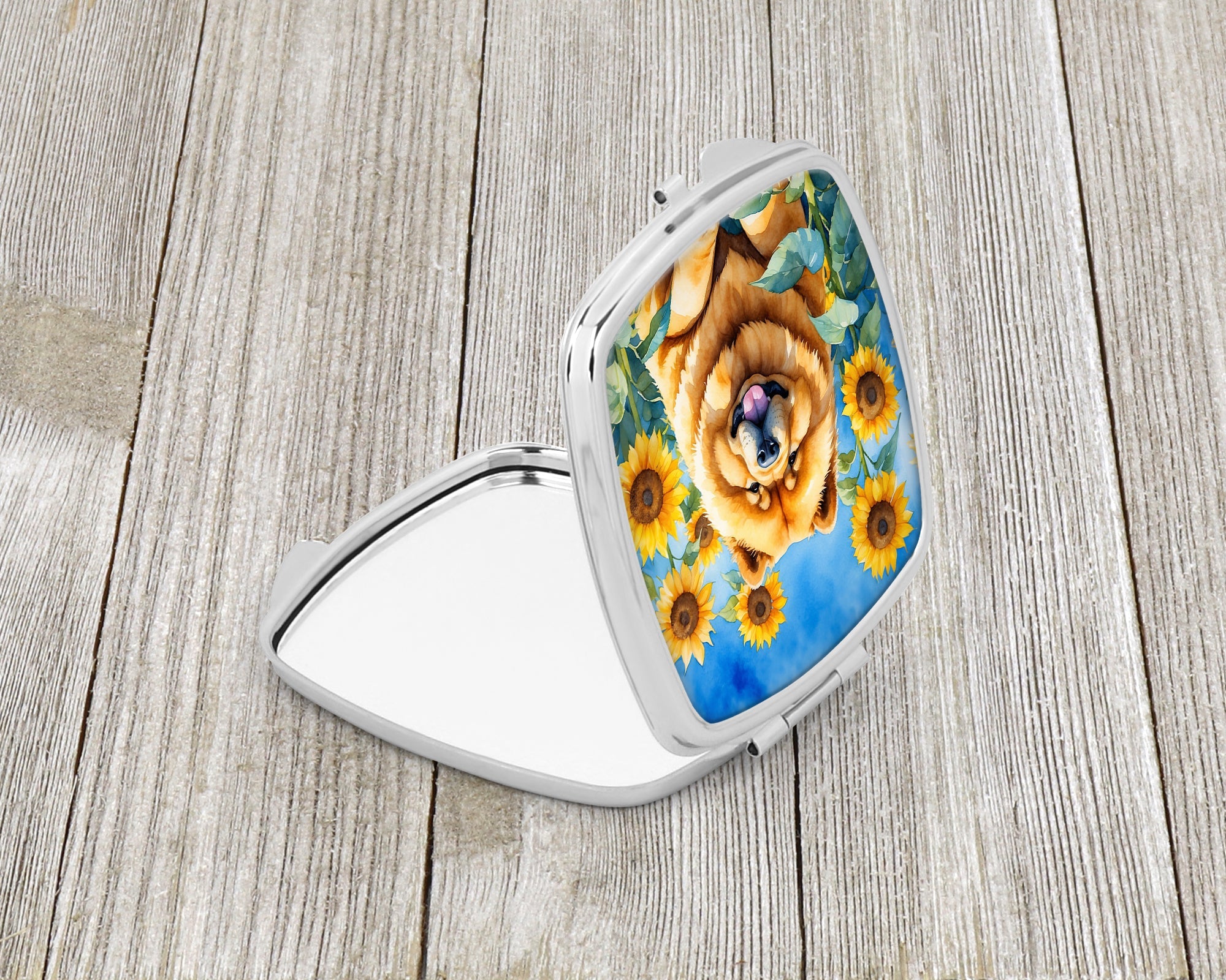 Chow Chow in Sunflowers Compact Mirror Decorative Travel Makeup Mirror for Women Girls Gifts Pocket Makeup Mirror Folding Handheld