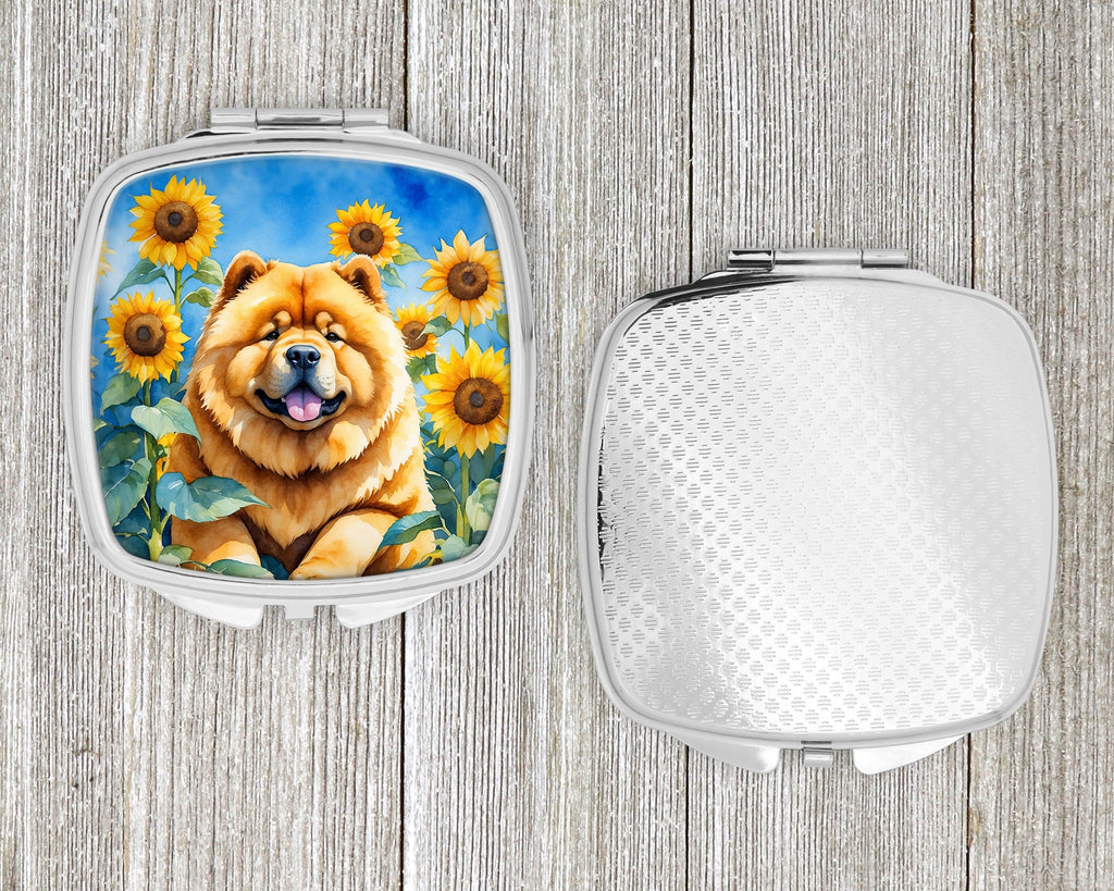 Chow Chow in Sunflowers Compact Mirror Decorative Travel Makeup Mirror for Women Girls Gifts Pocket Makeup Mirror Folding Handheld