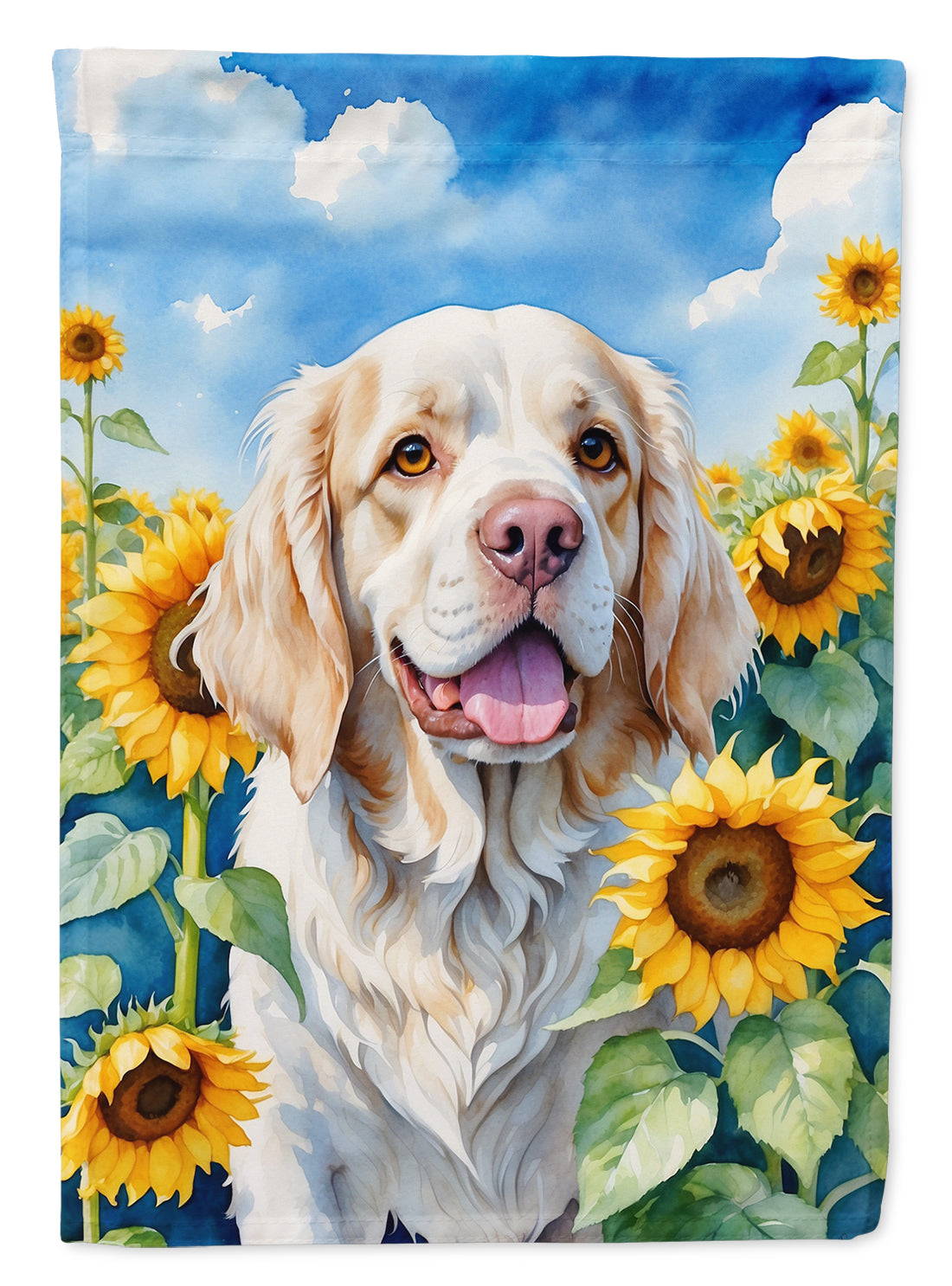 Clumber Spaniel in Sunflowers House Flag 28x40 Porch Sleeve Pole Decorative Outside Yard Banner Artwork Wall Hanging, Polyester
