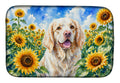 Clumber Spaniel in Sunflowers Dish Drying Mat Absorbent Dish Drying Mat Pad for Kitchen Counter Dish Drainer Mat for Countertop, 14 x 21", Multicolor