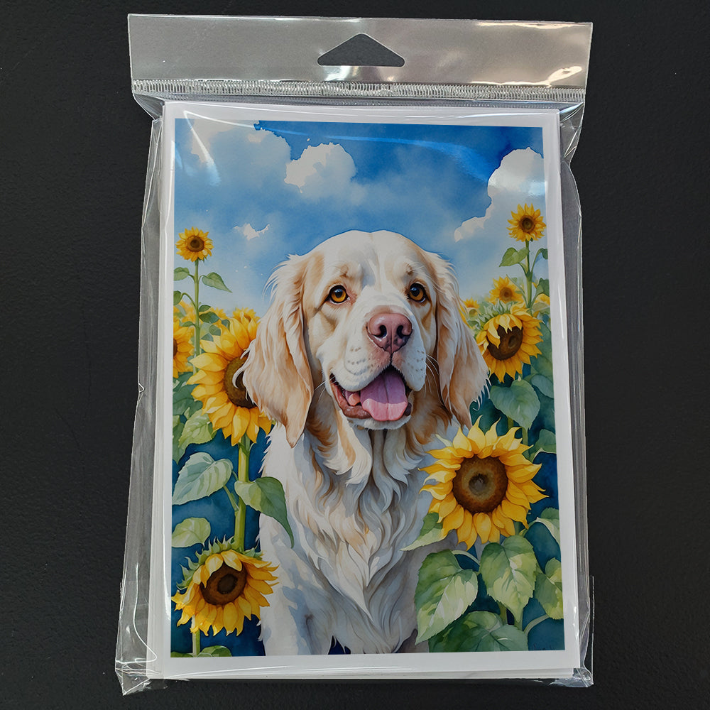 Clumber Spaniel in Sunflowers Greeting Cards Pack of 8 Blank Cards with Envelopes Whimsical A7 Size 5x7