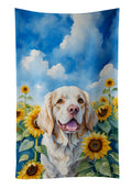 Clumber Spaniel in Sunflowers Kitchen Towel Velour Plush Front and Cotton Loop Back Machine Washable
