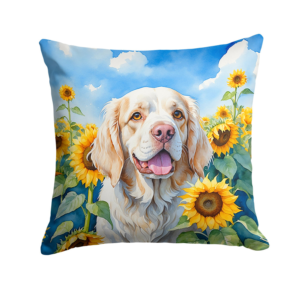 Clumber Spaniel in Sunflowers Decorative Throw Pillow 18x18 Indoor Outdoor Accent Cushion, Fabric Cover with Insert for Sofa, Bed, Porch & Living Room