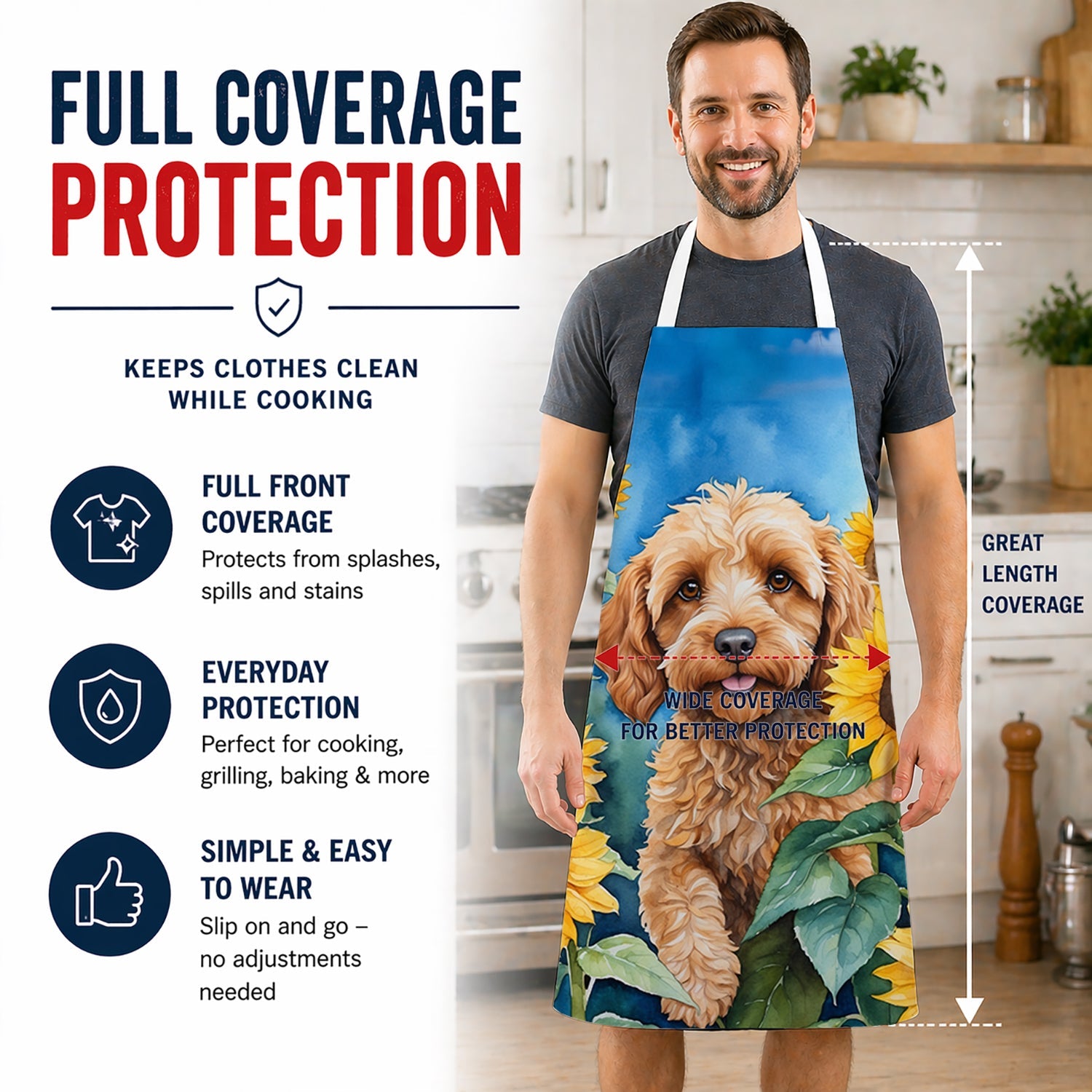 Cockapoo in Sunflowers Apron Cooking Kitchen Server Baking Crafts Gardening for Adult Women Men, Unisex, Large, Multicolor