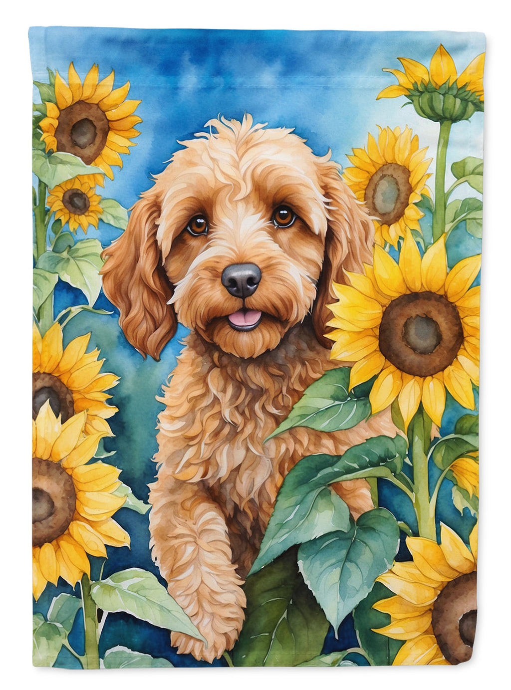 Cockapoo in Sunflowers House Flag 28x40 Porch Sleeve Pole Decorative Outside Yard Banner Artwork Wall Hanging, Polyester