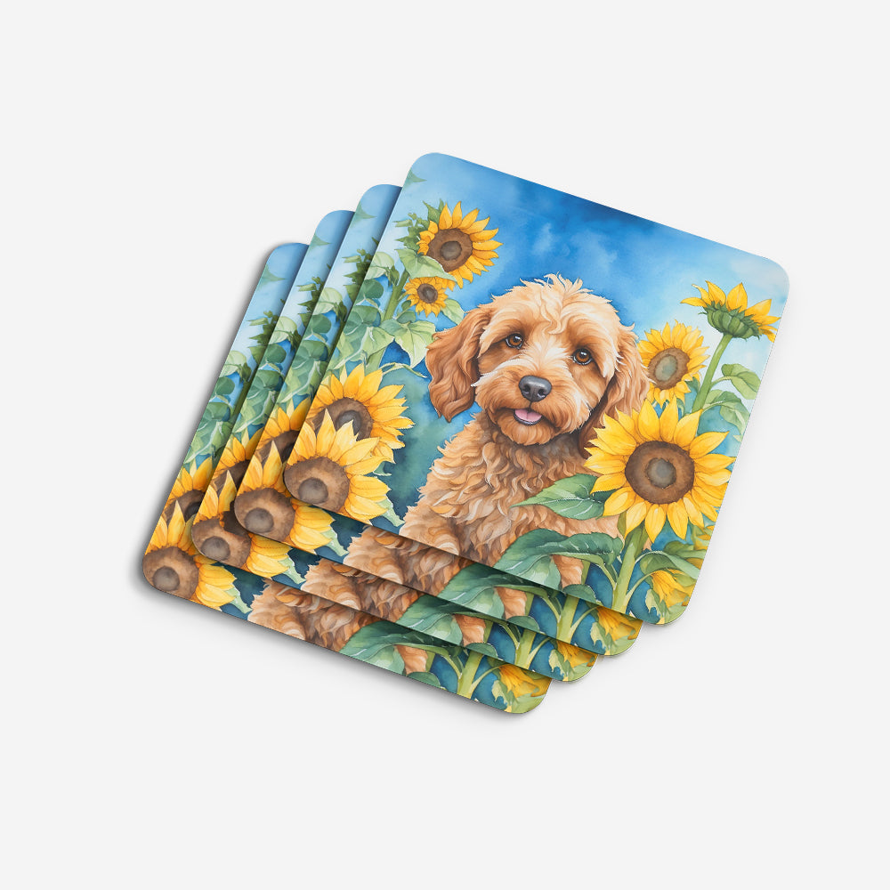 Cockapoo in Sunflowers Foam Coasters Set of 4 Cup Coasters for Indoor Outdoor, Tabletop Protection, Anti Slip, Mouse pad Material