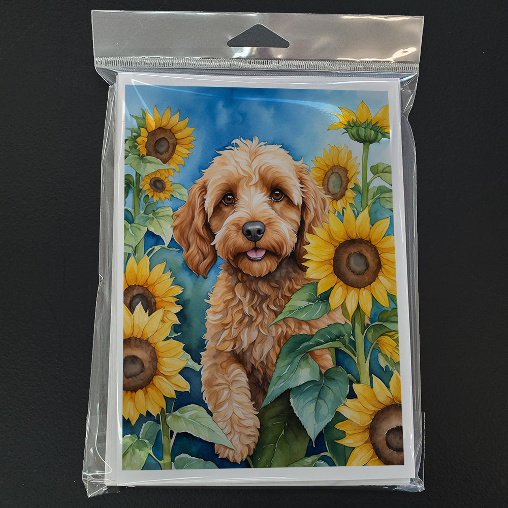 Cockapoo in Sunflowers Greeting Cards Pack of 8 Blank Cards with Envelopes Whimsical A7 Size 5x7