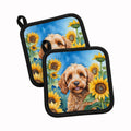 Cockapoo in Sunflowers Pot Holder Set of 2 Heat Resistant Quilted Hot Pads 7.5 x 7.5 Inch, Insulated Kitchen Trivets for Cooking & Baking