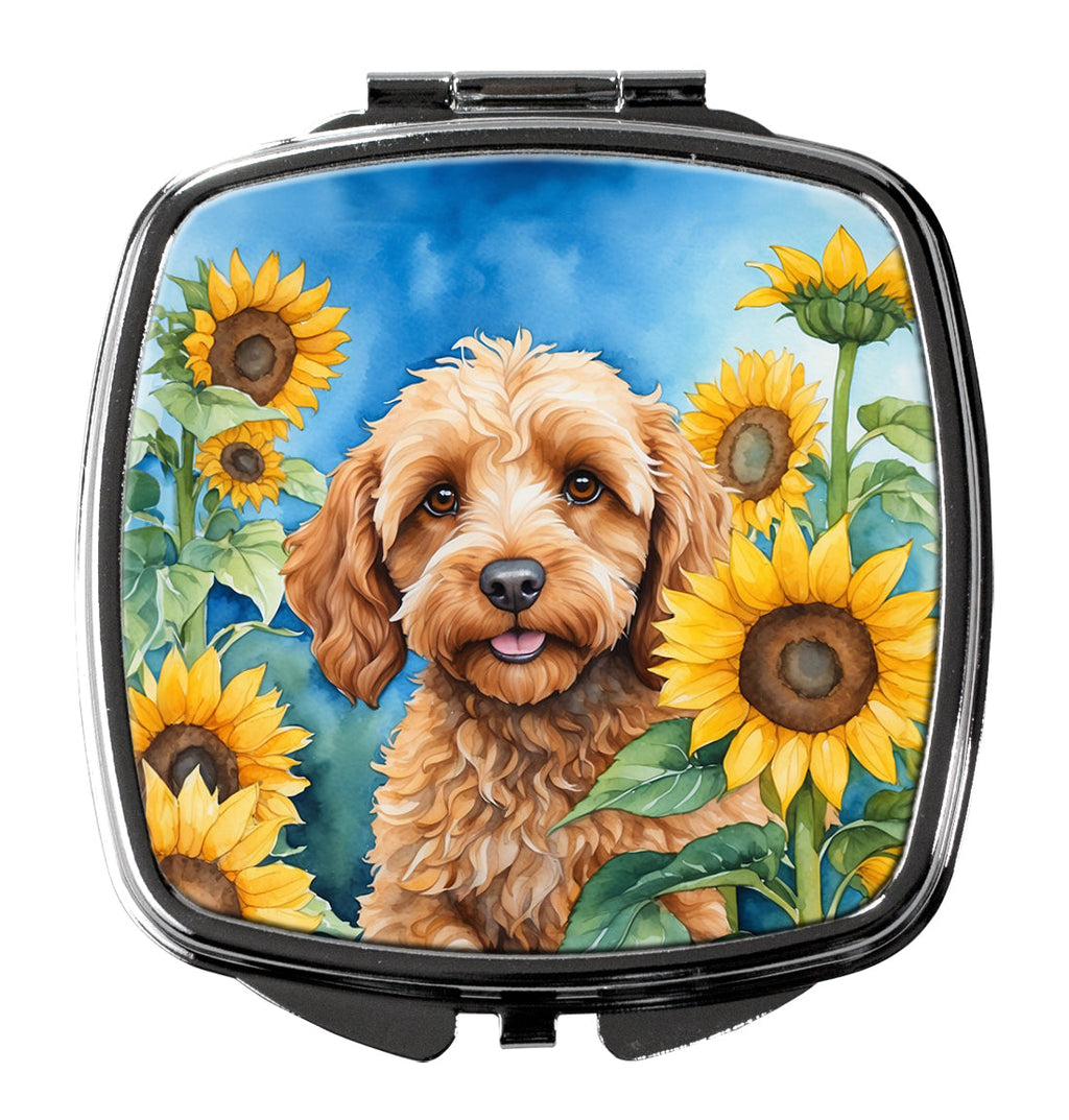 Cockapoo in Sunflowers Compact Mirror Decorative Travel Makeup Mirror for Women Girls Gifts Pocket Makeup Mirror Folding Handheld