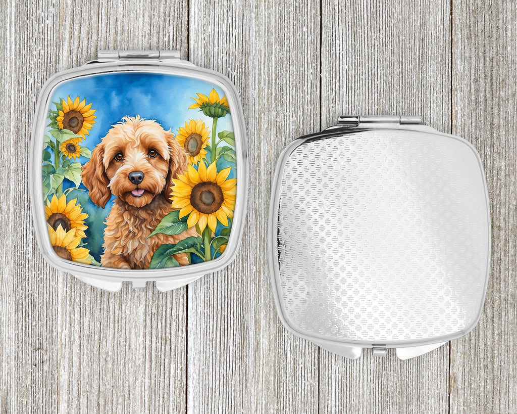 Cockapoo in Sunflowers Compact Mirror Decorative Travel Makeup Mirror for Women Girls Gifts Pocket Makeup Mirror Folding Handheld