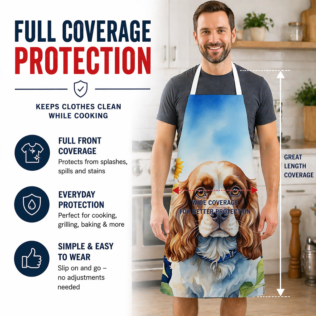Cocker Spaniel in Sunflowers Apron Cooking Kitchen Server Baking Crafts Gardening for Adult Women Men, Unisex, Large, Multicolor