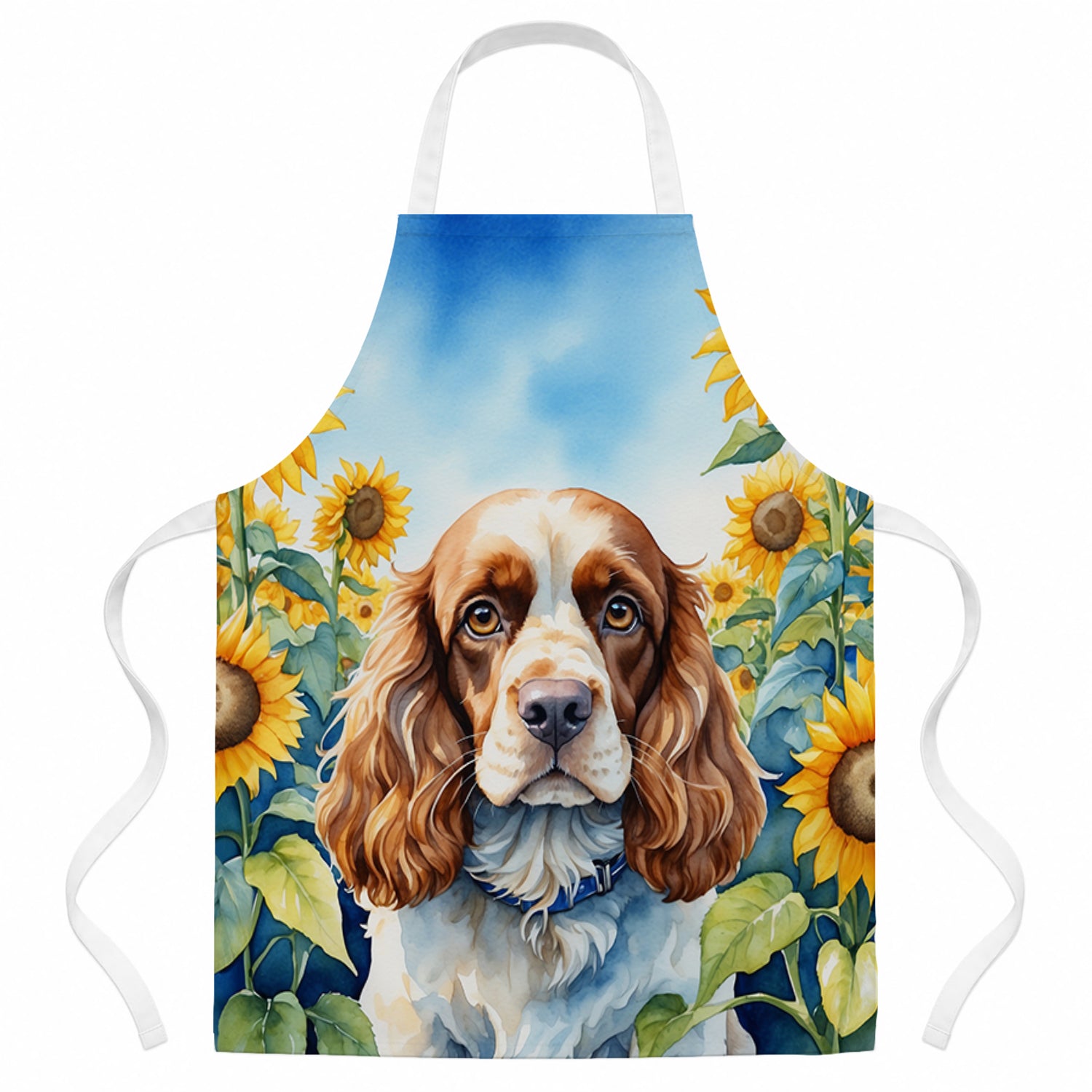 Cocker Spaniel in Sunflowers Apron Cooking Kitchen Server Baking Crafts Gardening for Adult Women Men, Unisex, Large, Multicolor